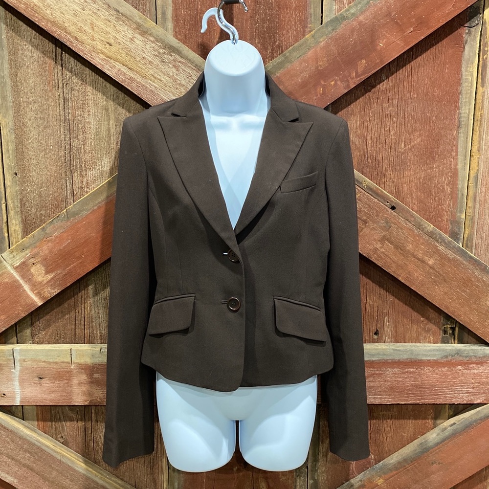 BCBG MAXAZRIA Tuxedo Blazer Brown Tailored Crop Size Small Stretch Lined - Picture 1 of 12
